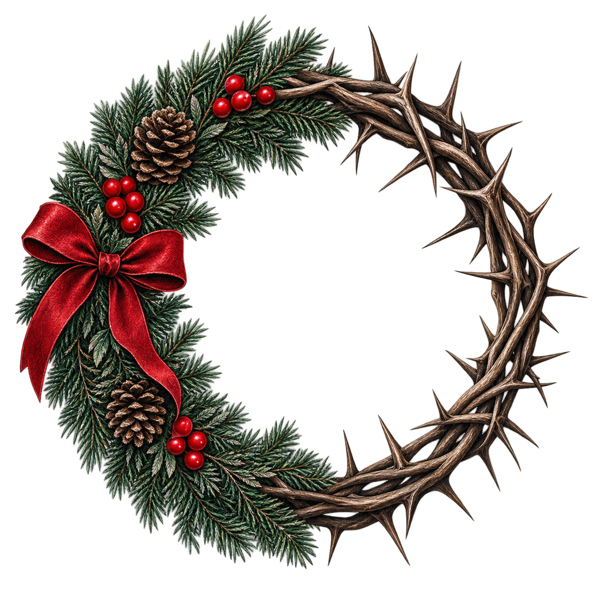 Evergreen and Thorn Wreath design